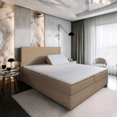 MASSENO Boxspringbett MILARA in Beige, Liegefläche 140x200 cm – mit Bettkasten